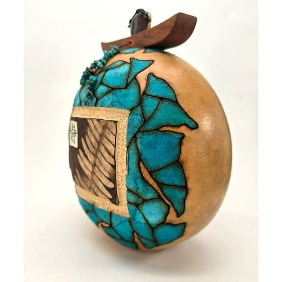 M & K Doolittle Handcrafted Gourd Art Decor With Turquoise Mosaic Wood Top je126 - Picture 11 of 14